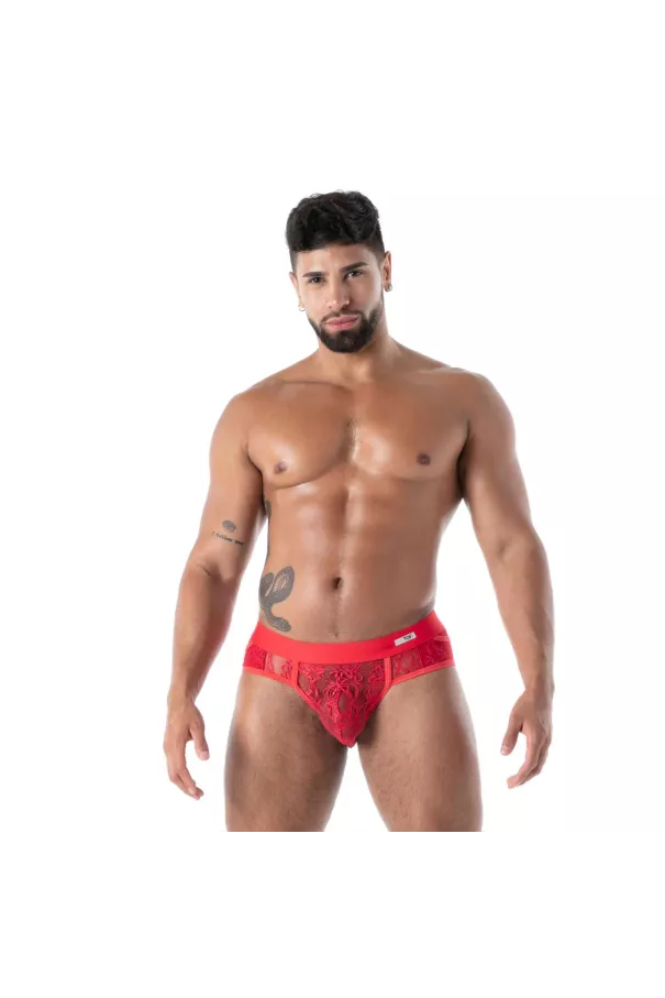 The Fluid Lace Pocket Brief Red By TOF Paris