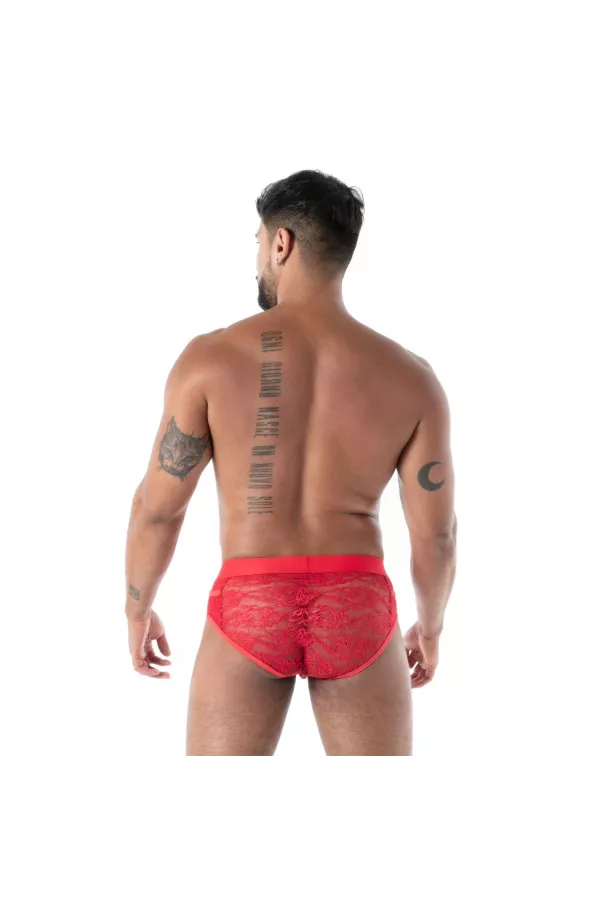 The The Fluid Lace Pocket Brief Red From Back