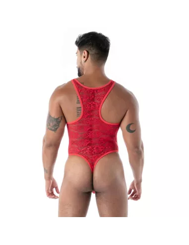 The new fluid lace open bodythong red from back