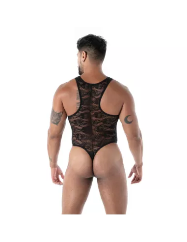The Fluid lace open bodythong black from back