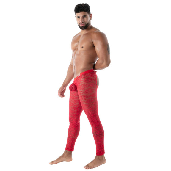 Red Lace Open Leggings for Men | TOF Paris