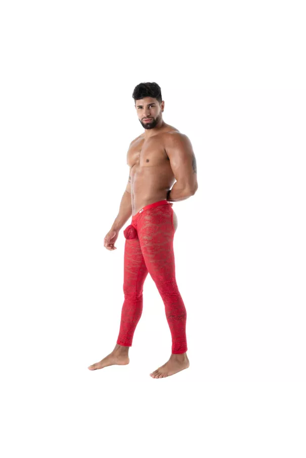 Red Lace Open Leggings for Men | TOF Paris