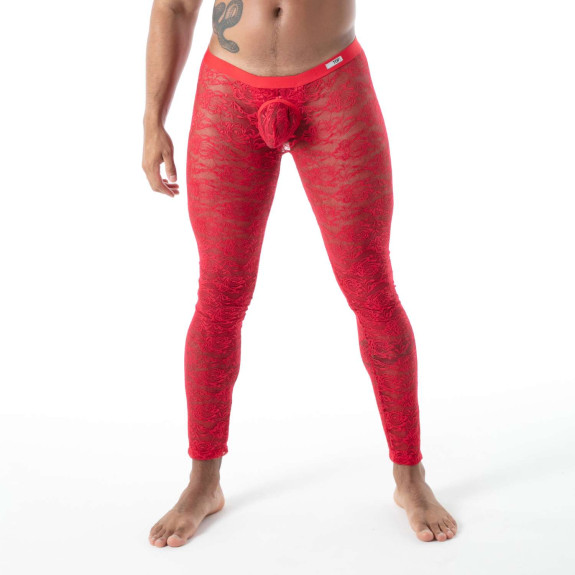 Men with a fluid lace open legging red