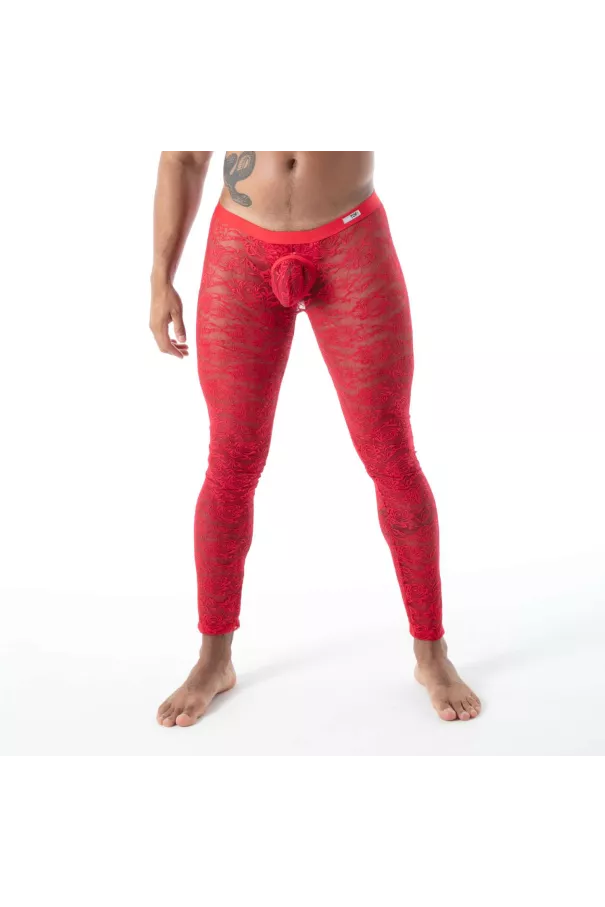 Men with a fluid lace open legging red