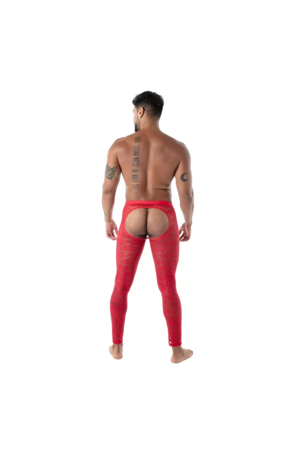 Discover the fluid lace open legging red from back