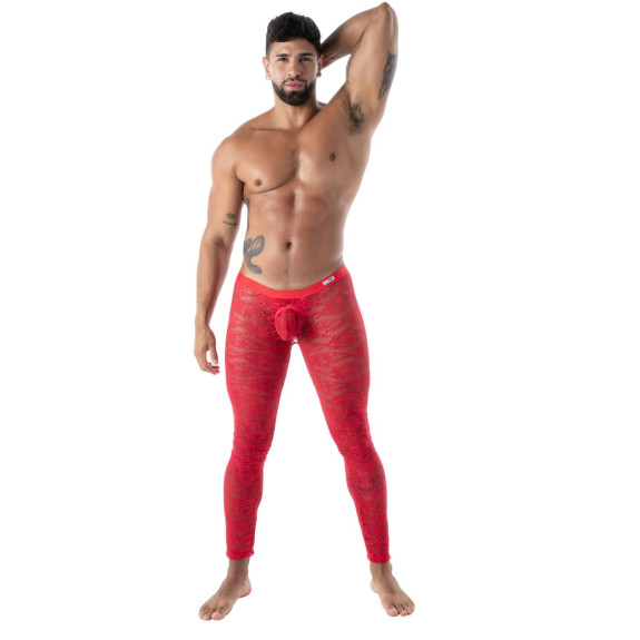 Red Lace Open Leggings for Men | TOF Paris