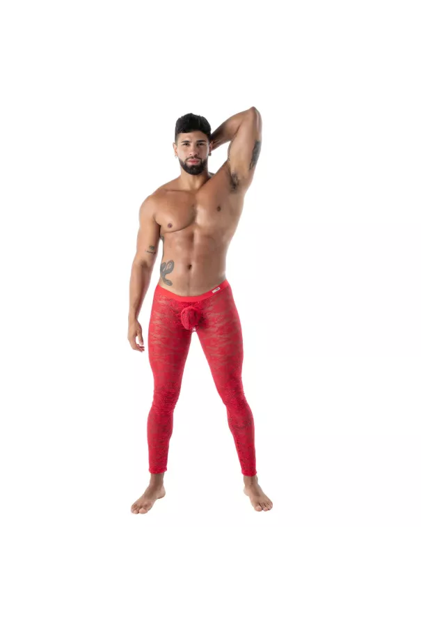 Red Lace Open Leggings for Men | TOF Paris