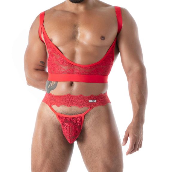 A Fluid Lace Ultra Thong Red by TOF Paris