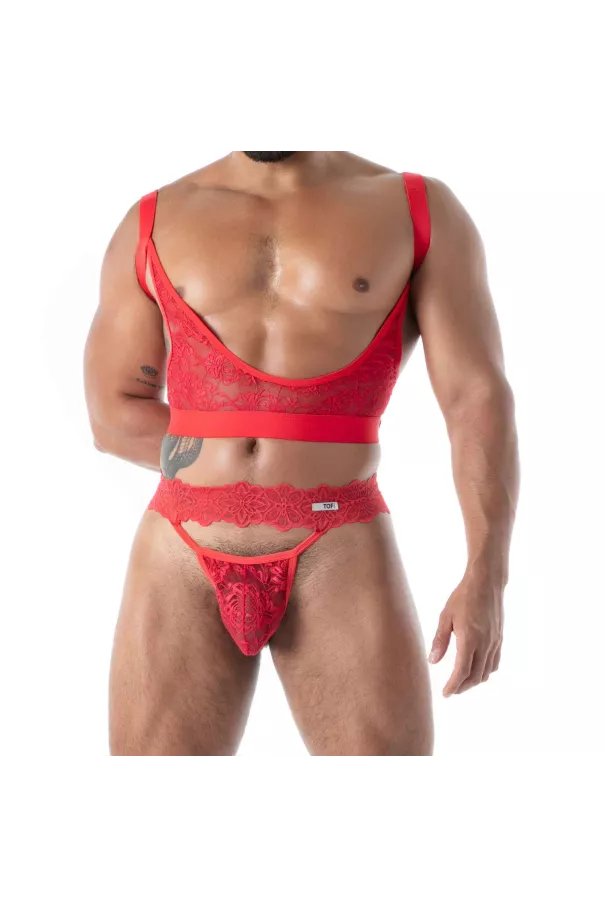 A Fluid Lace Ultra Thong Red by TOF Paris