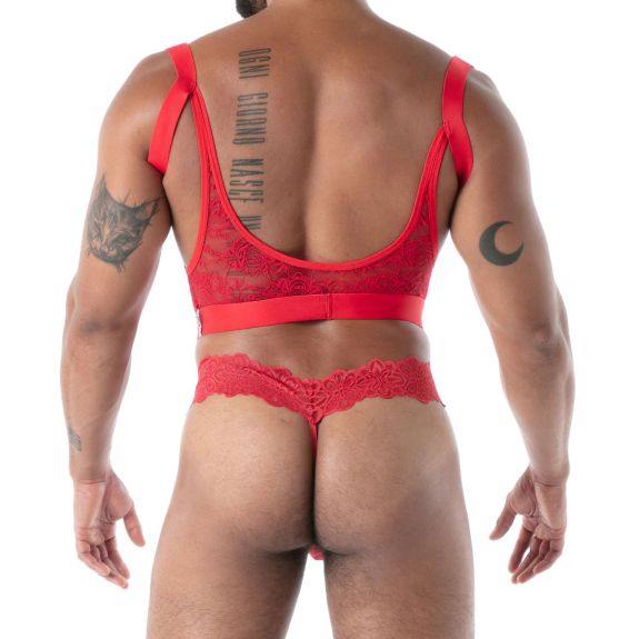 The Fluid Lace Ultra Thong Red From Back