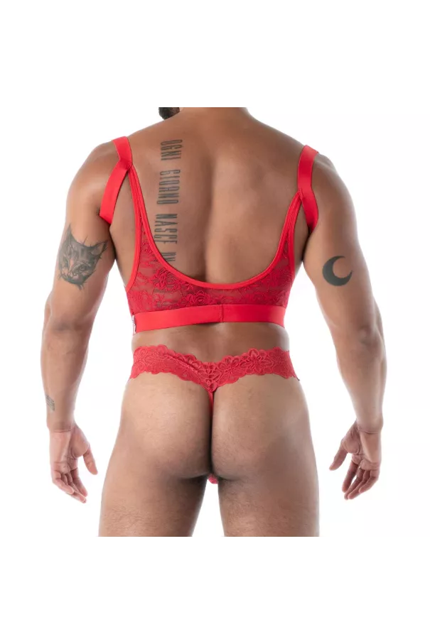 The Fluid Lace Ultra Thong Red From Back