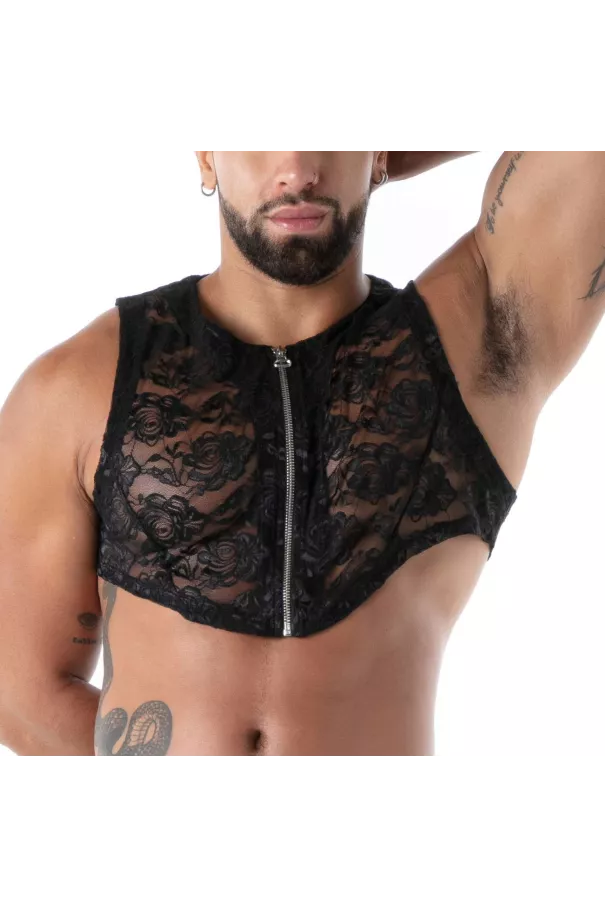 Men With a Fluid Lace Zipped Crop top