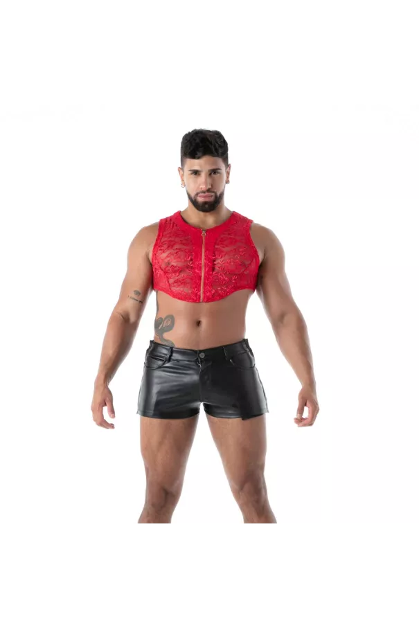 Fluid Lace Zipped Crop top Red