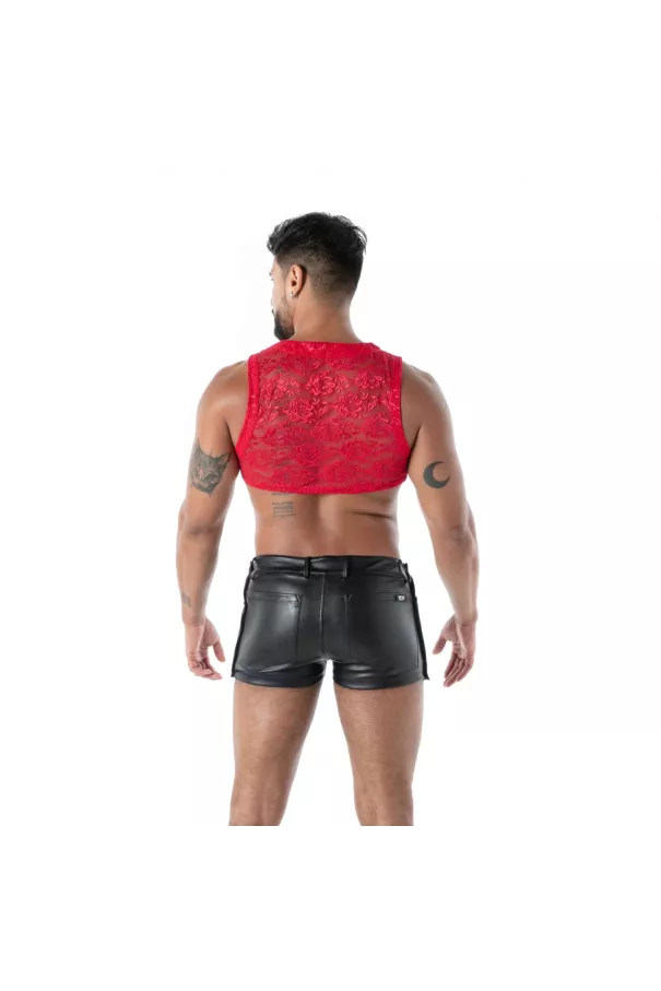 Fluid Lace Zipped Crop top Red