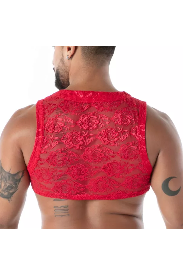 Fluid Lace Zipped Crop top Red