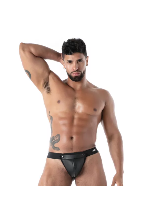 Black Neoprene Snap Thong – Sexy Men's Lingerie | TOF Paris