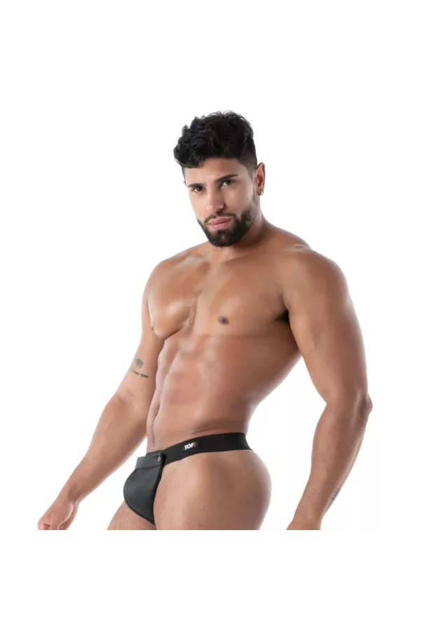 Black Neoprene Snap Thong – Sexy Men's Lingerie | TOF Paris