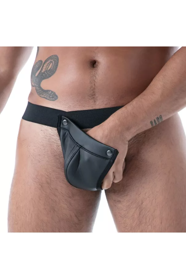 Black Neoprene Snap Thong – Sexy Men's Lingerie | TOF Paris