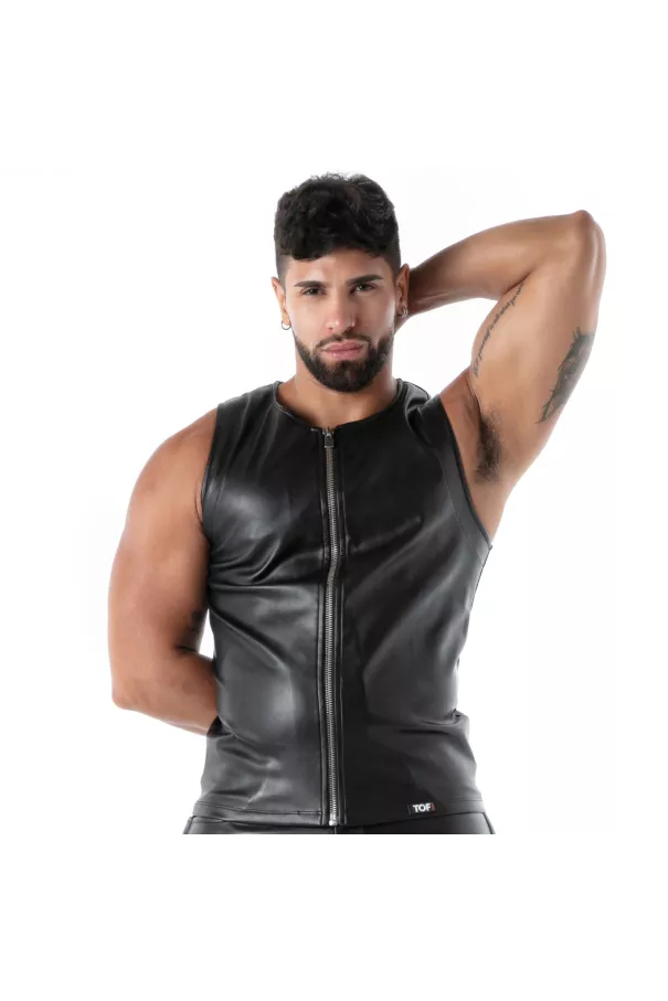 Black Sexy Men’s Tank Top – Metal Zip | TOF Paris