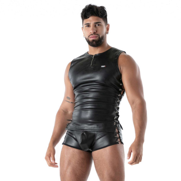 Kinky Black Lace-Up Tank Top – Sexy & Bondage | TOF Paris