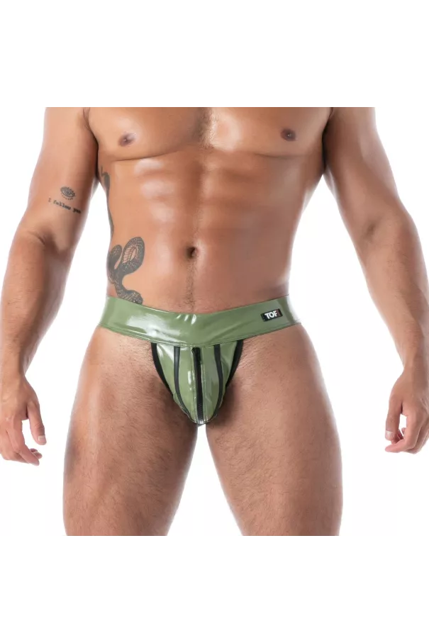 Zipped Jock Latex Second Skin Khaki