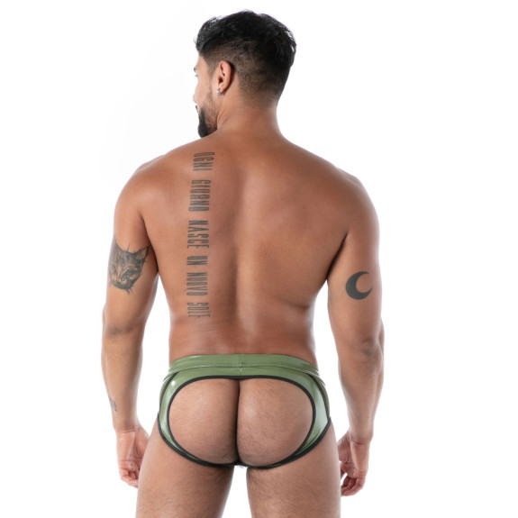 Bottomless Briefs Latex Khaki Back