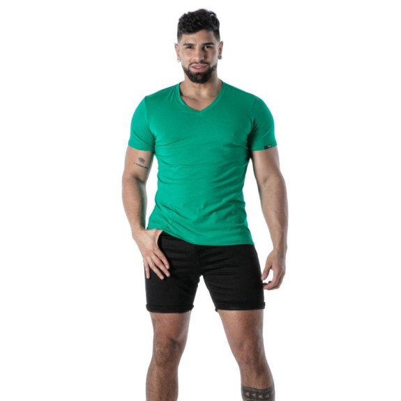 Colored V-Neck T-Shirt in Green - Men's Casual T-Shirts | TOF Paris