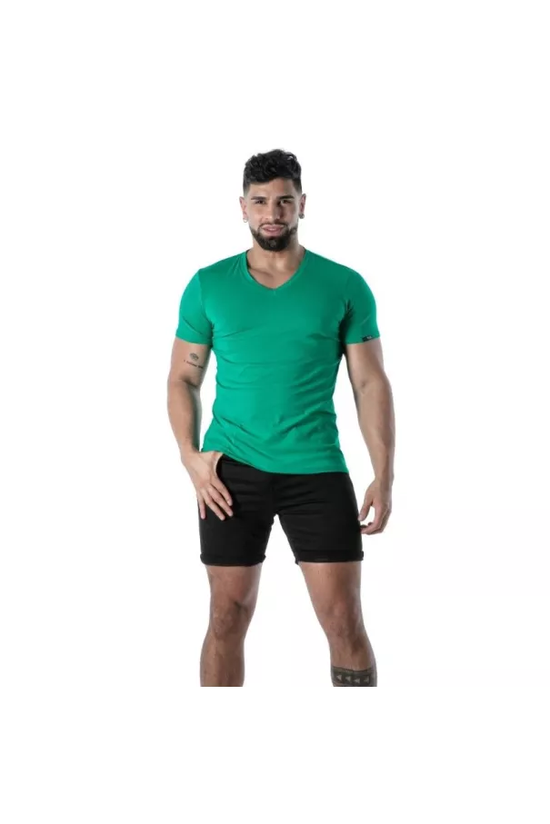 Colored V-Neck T-Shirt in Green - Men's Casual T-Shirts | TOF Paris