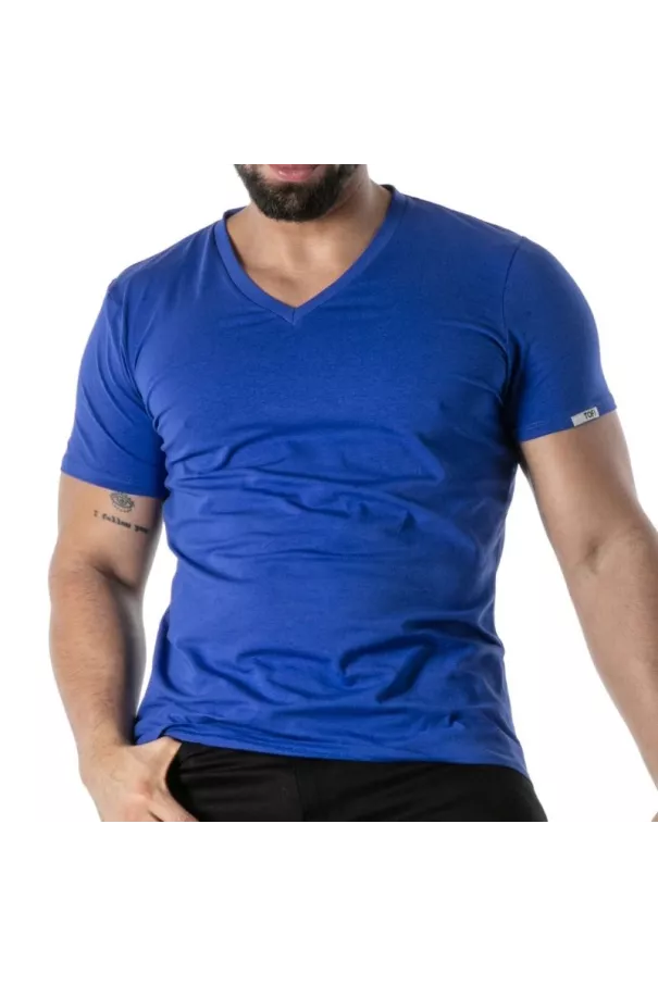 Colored V-Neck T-Shirt in Blue - Men’s Casual & French Style | TOF Paris