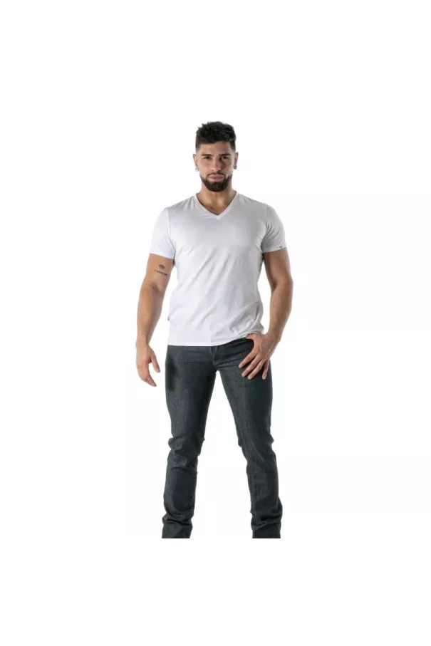Colorful V-Neck T-Shirt in White - Men's Casual Fashion | TOF Paris