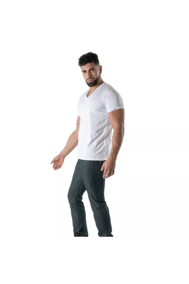 Colorful V-Neck T-Shirt in White - Men's Casual Fashion | TOF Paris