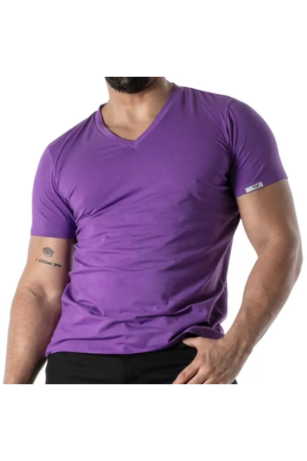 Purple V-Neck T-Shirt - Men's Casual Style & French Craftsmanship | TOF Paris