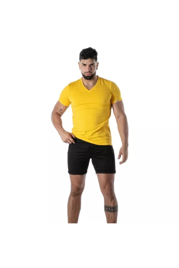 Yellow V-Neck Colorful T-Shirt - Men's Casual Streetwear | TOF Paris
