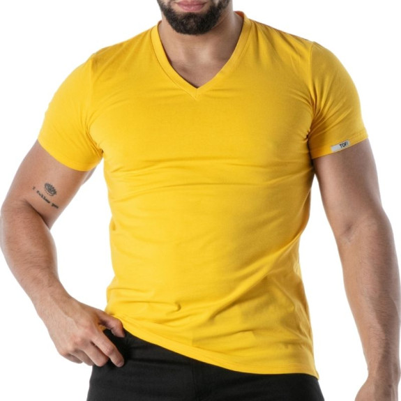 Yellow V-Neck Colorful T-Shirt - Men's Casual Streetwear | TOF Paris