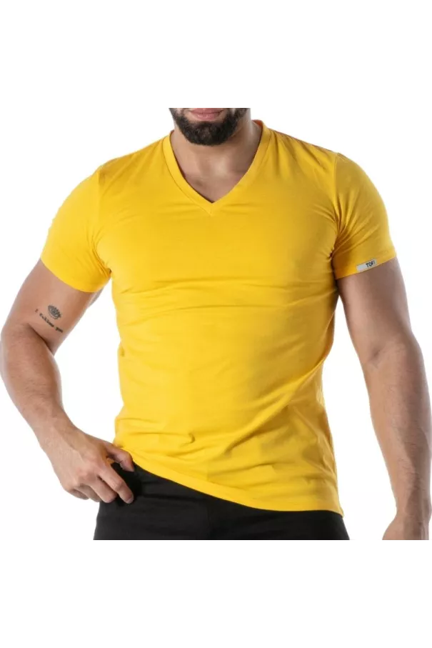 Yellow V-Neck Colorful T-Shirt - Men's Casual Streetwear | TOF Paris