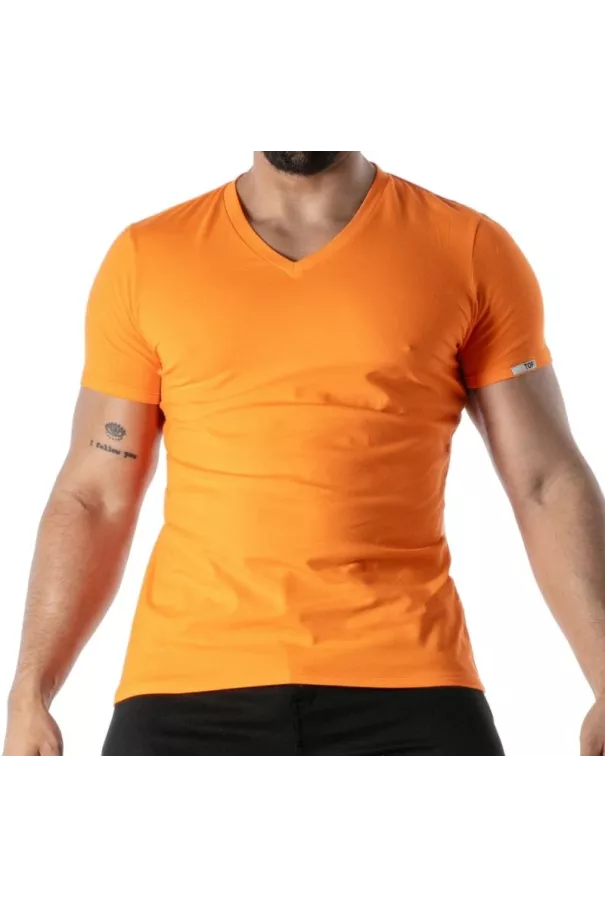 Orange V-Neck Colorful T-Shirt - Men's Casual Fashion | TOF Paris
