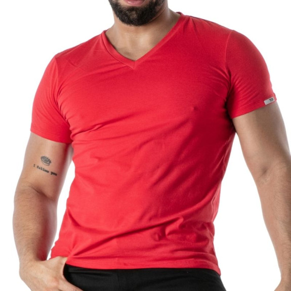 Red V-Neck Colored T-Shirt - Men's Casualwear & Style | TOF Paris