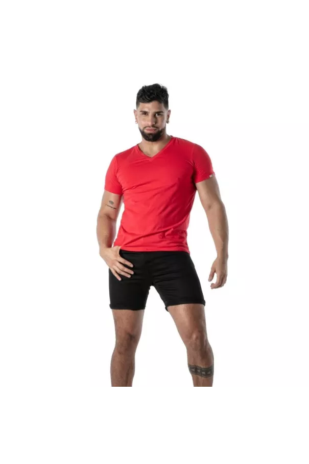 Red V-Neck Colored T-Shirt - Men's Casualwear & Style | TOF Paris