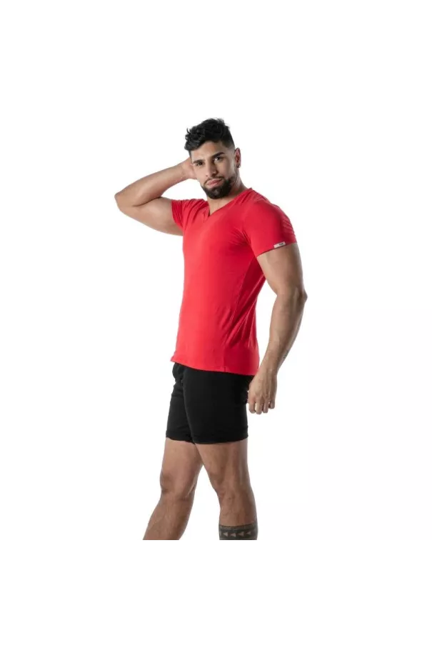 Red V-Neck Colored T-Shirt - Men's Casualwear & Style | TOF Paris