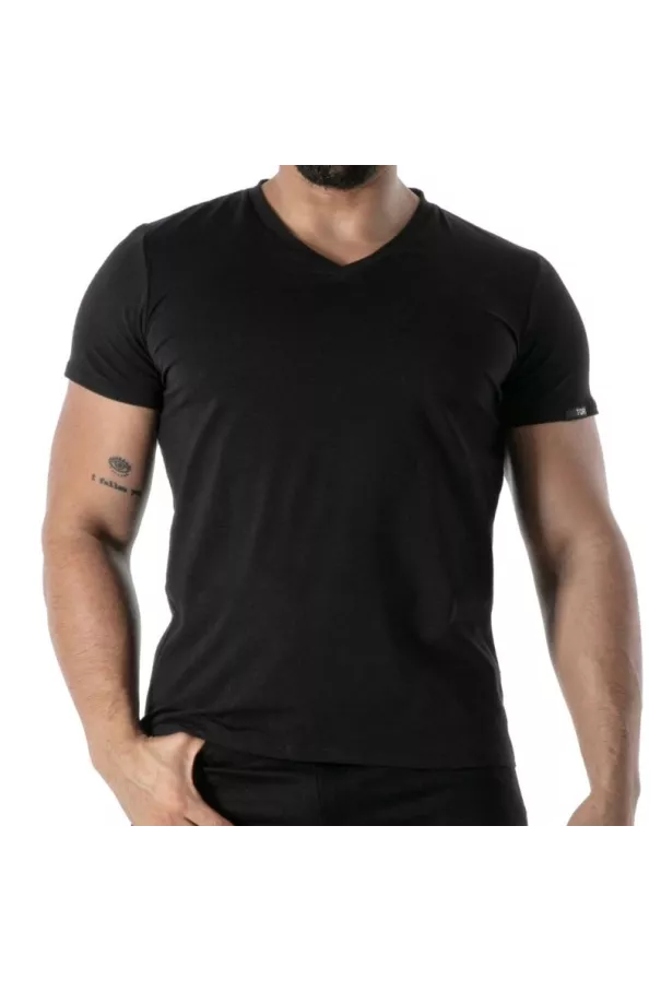 Colorful V-Neck T-Shirt in Black - Men's Casual & Streetwear | TOF Paris