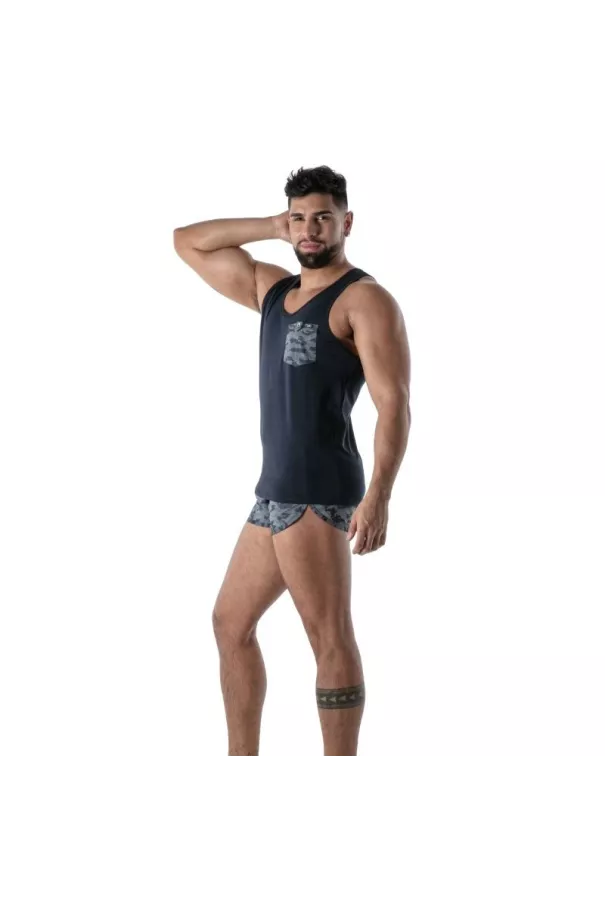 Navy Blue Camo Tank Top - Men's Casual Wear | TOF Paris