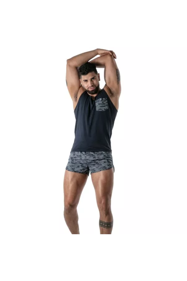 Navy Blue Camo Tank Top - Men's Casual Wear | TOF Paris
