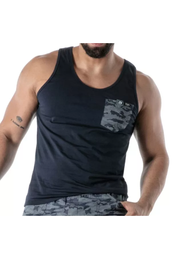 Navy Blue Camo Tank Top - Men's Casual Wear | TOF Paris