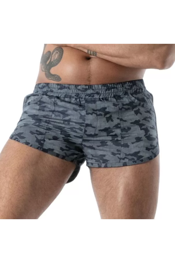 Short Retro with Blue Camo Pockets - Men's Casual Shorts | TOF Paris