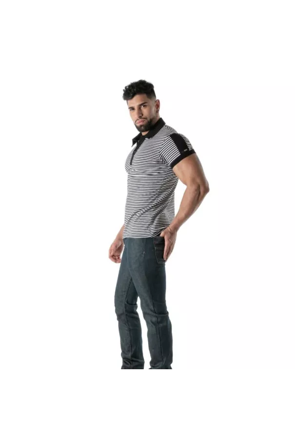 Navy Blue Striped Polo - Men's Casual & Polo Shirts | TOF Paris