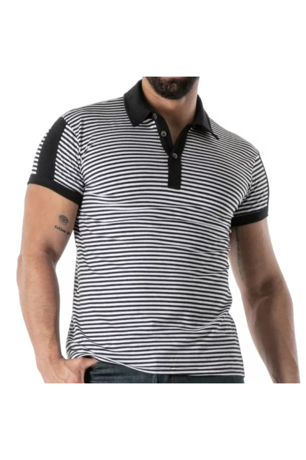 Navy Blue Striped Polo