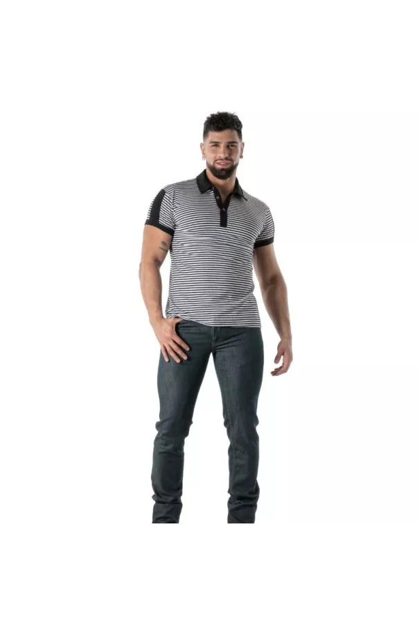 Navy Blue Striped Polo - Men's Casual & Polo Shirts | TOF Paris