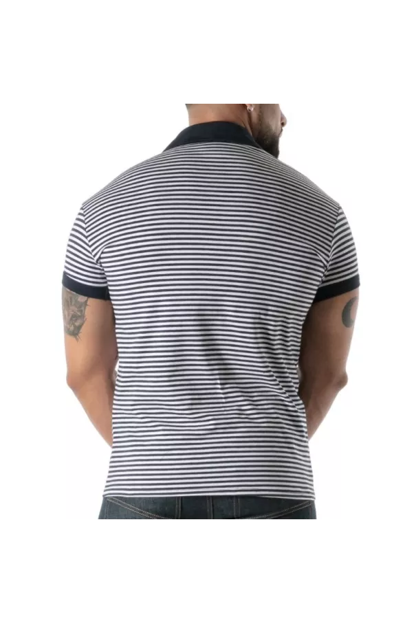 Black striped polo - Men's casual luxury polo shirt | TOF Paris