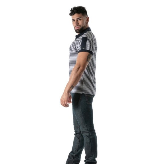 Black striped polo - Men's casual luxury polo shirt | TOF Paris