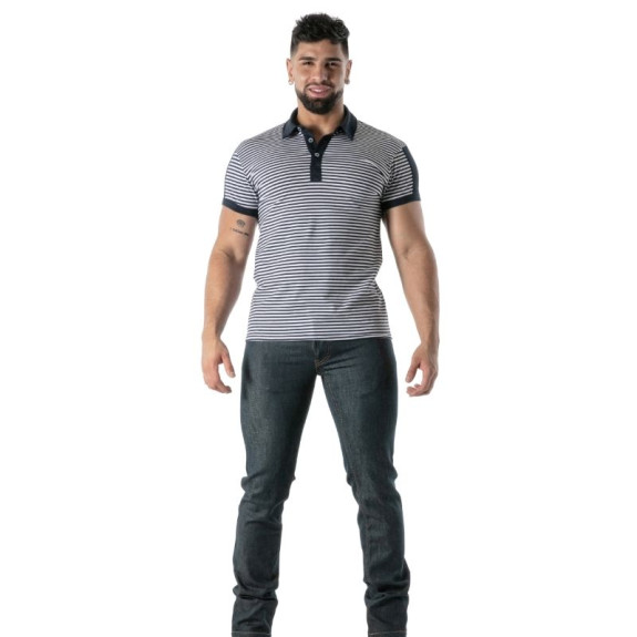 Black striped polo - Men's casual luxury polo shirt | TOF Paris